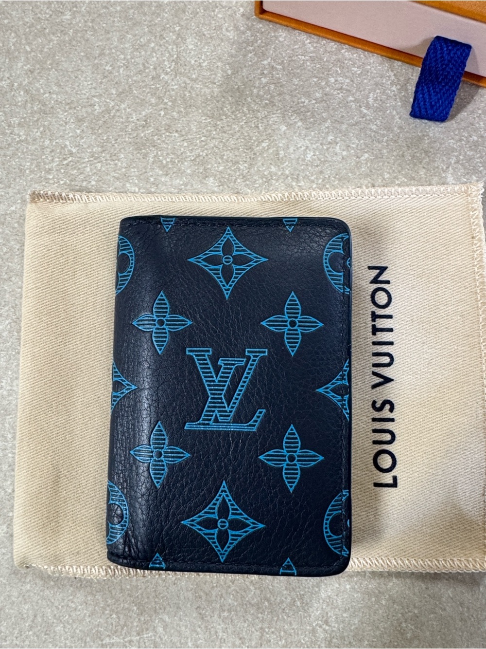 Louis Vuitton Black Card Holder with Blue Monogram Print